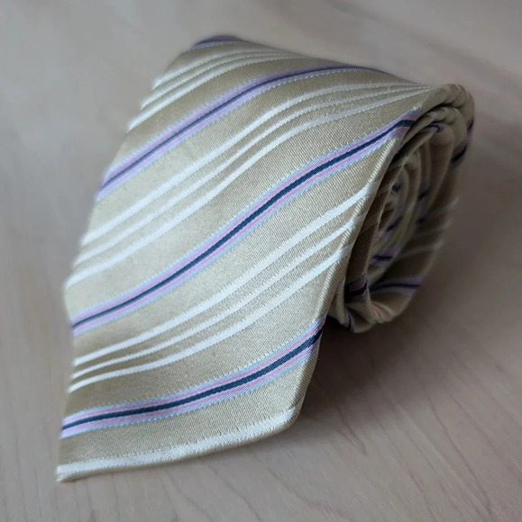 🇬🇧PAUL  SMITH silk tie, cream with blue lines - Picture 2 of 8
